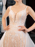 Champagne Lace Wedding Dresses with Detachable Train VW1189-wedding dresses-Viniodress-Viniodress