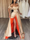 Champagne Off the Shoulder Prom Dresses With Slit Sweetheart Neck Evening Dress FD3207