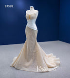 Champagne Pearl Mermaid Wedding Dresses Strapless Pageant Dress 67528-wedding dresses-Viniodress-Viniodress