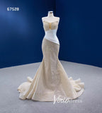 Vestidos de novia de sirena con perlas de champán, vestido de desfile sin tirantes 67528