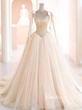 Champagne Tulle Prom Dresses Spaghetti Strap Formal Gown FD3432