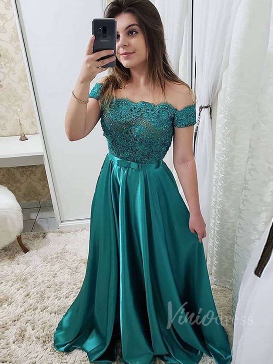 Cheap Green Prom Dresses Off the Shoulder Formal Dress FD1294B-prom dresses-Viniodress-As Picture-Custom Size-Viniodress