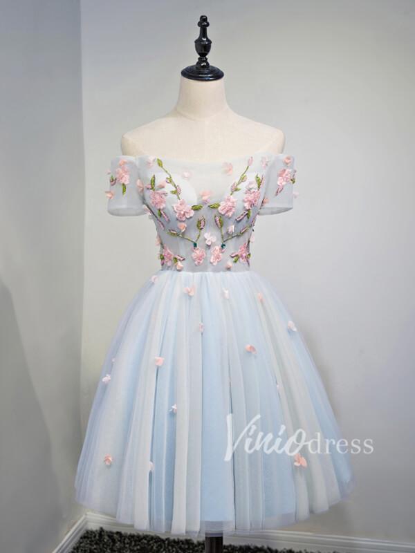 Cheap Light Blue Floral Homecoming Dresses SD1060A-homecoming dresses-Viniodress-As Picture-Custom Size-Viniodress