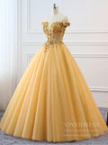 Cheap Off the Shoulder Gold Beaded Quinceanera Dresses Sweet 15 Dress FD1682-prom dresses-Viniodress-Viniodress