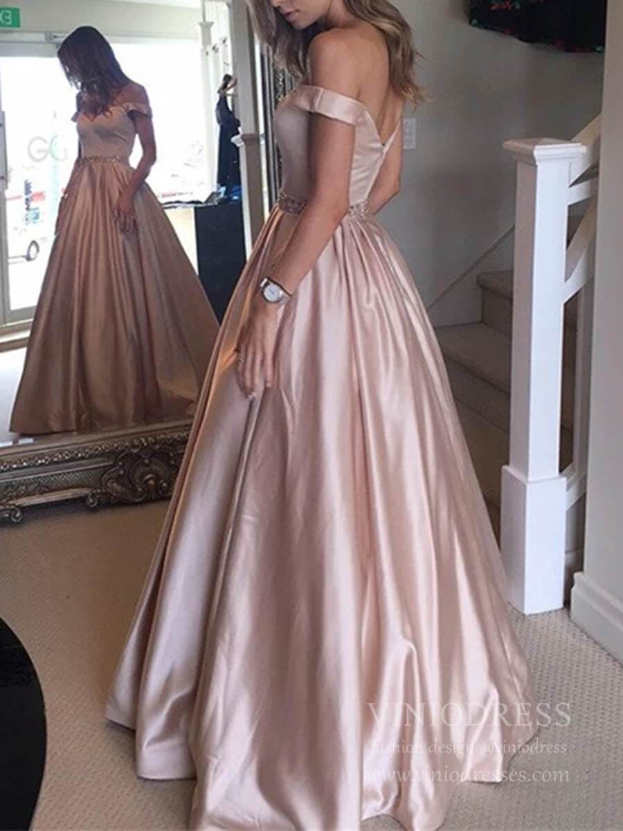 Cheap Off the Shoulder Simple Prom Dresses with Pockets FD1693-prom dresses-Viniodress-Viniodress