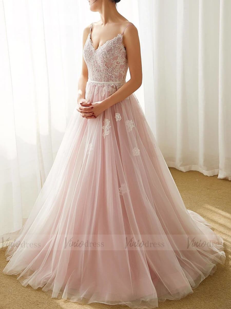 Cheap Pink Spaghetti Strap Lace Beach Wedding Dresses 2019 VW1309-wedding dresses-Viniodress-As Picture-Custom Size-Viniodress