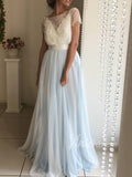 Cheap Simple Light Blue Beach Wedding Dresses with Sash VW1263