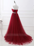 Cheap Strapless Burgundy Long Tulle Prom Dresses with Corset Back FD1623-prom dresses-Viniodress-Viniodress