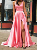 Chic A-line Satin Long Prom Dresses with Pockets FD1822
