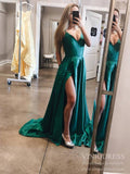 Chic A-line Satin Long Prom Dresses with Pockets FD1822-prom dresses-Viniodress-Emerald Green-Custom Size-Viniodress