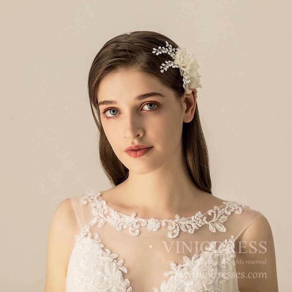 Chiffon Blossom Bridal Comb with Tiny Flower Sprays AC1205-Headpieces 2025 -Viniodress-As Picture-