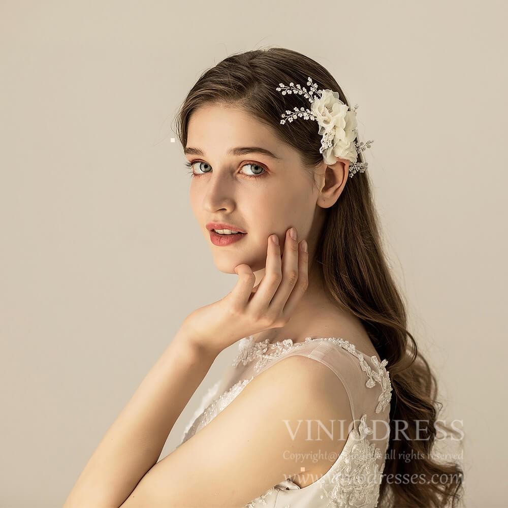 Chiffon Blossom Bridal Comb with Tiny Flower Sprays AC1205-Headpieces 2025 -Viniodress-As Picture-