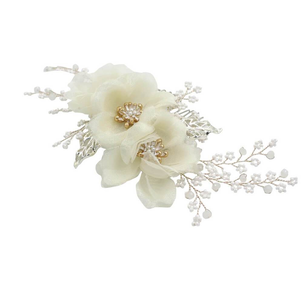 Chiffon Blossom Bridal Comb with Tiny Flower Sprays AC1205-Headpieces 2025 -Viniodress-As Picture-