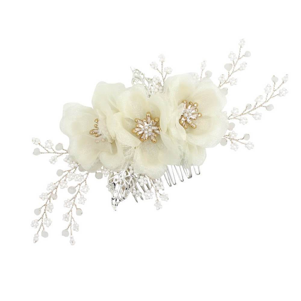 Chiffon Blossom Bridal Comb with Tiny Flower Sprays AC1205-Headpieces 2025 -Viniodress-As Picture-
