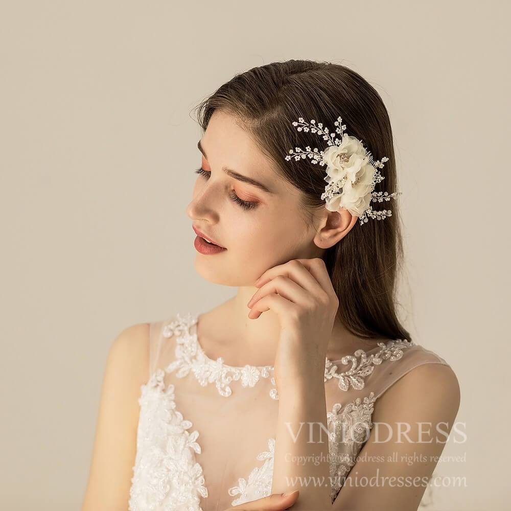 Chiffon Blossom Bridal Comb with Tiny Flower Sprays AC1205-Headpieces-Viniodress-As Picture-Viniodress