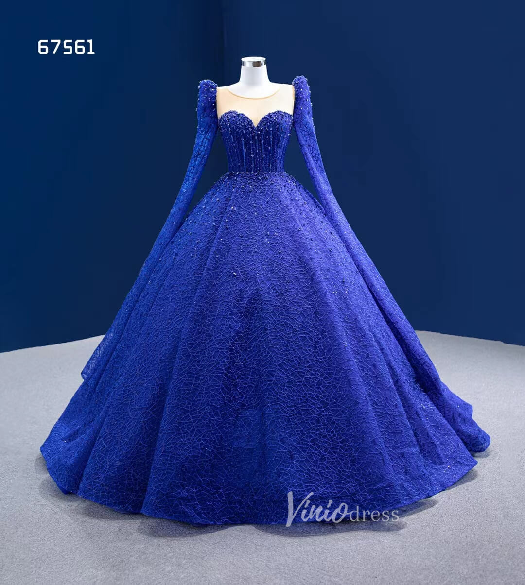 Classic Blue Sweet 16 Dress Extra Long Sleeve Royal Wedding Dresses 67561-Quinceanera Dresses 2025 -Viniodress-Blue-Custom Size-