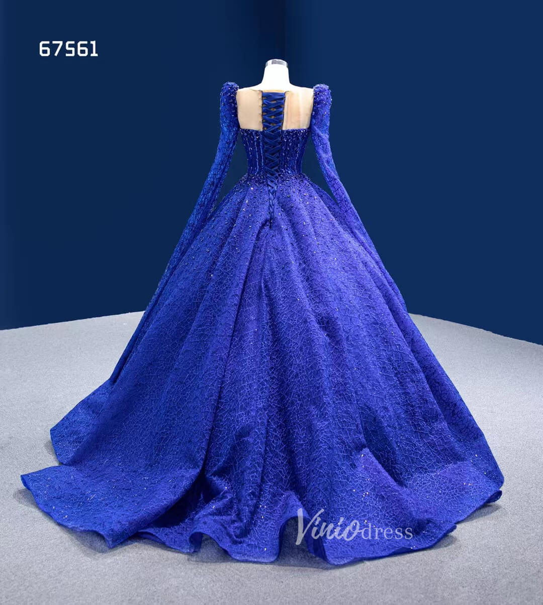 Classic Blue Sweet 16 Dress Extra Long Sleeve Royal Wedding Dresses 67561-Quinceanera Dresses 2025 -Viniodress-Blue-Custom Size-