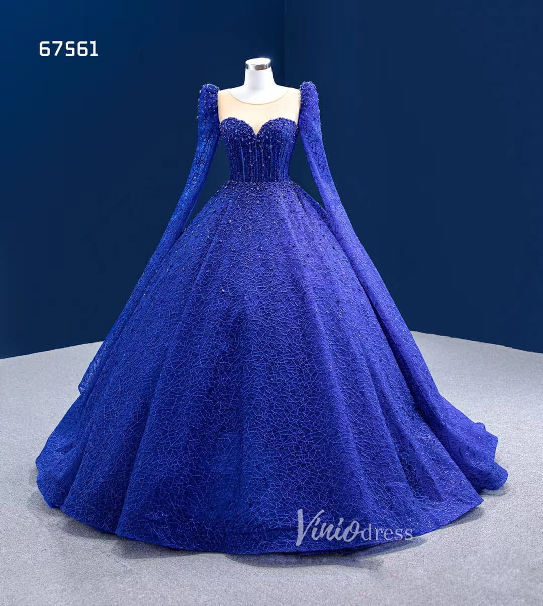 Classic Blue Sweet 16 Dress Extra Long Sleeve Royal Wedding Dresses 67561-Quinceanera Dresses 2025 -Viniodress-Blue-Custom Size-