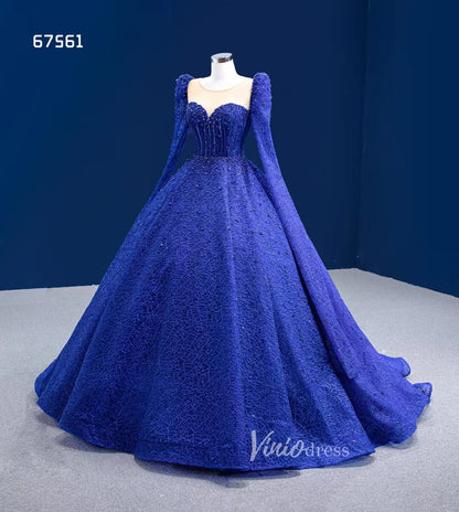 Classic Blue Sweet 16 Dress Extra Long Sleeve Royal Wedding Dresses 67561-Quinceanera Dresses 2025 -Viniodress-Blue-Custom Size-