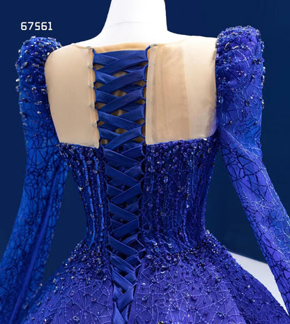 Classic Blue Sweet 16 Dress Extra Long Sleeve Royal Wedding Dresses 67561-Quinceanera Dresses 2025 -Viniodress-Blue-Custom Size-