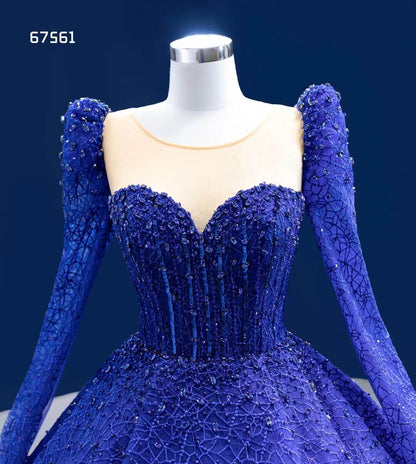 Classic Blue Sweet 16 Dress Extra Long Sleeve Royal Wedding Dresses 67561-Quinceanera Dresses 2025 -Viniodress-Blue-Custom Size-