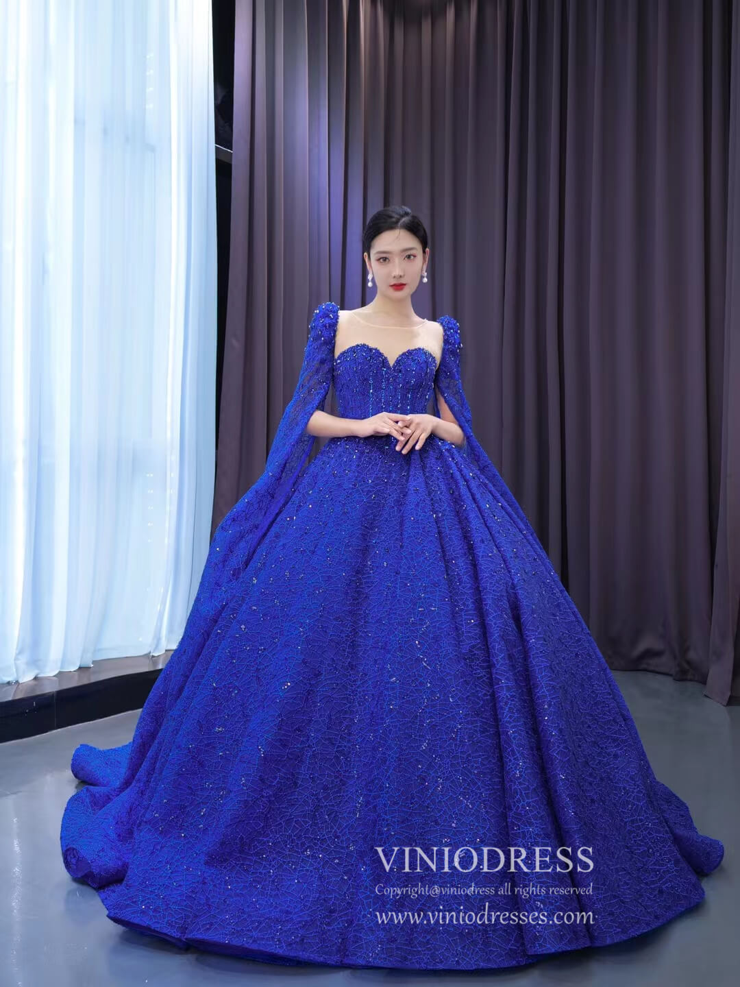 Classic Blue Sweet 16 Dress Extra Long Sleeve Royal Wedding Dresses 67561-Quinceanera Dresses-Viniodress-Blue-Custom Size-Viniodress