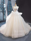 Classy Strapless Wedding Dresses Cathedral Train Ball Gown Lace Bodice VW1423-wedding dresses-Viniodress-Viniodress