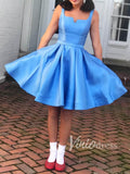 Cornflower Blue Satin Homecoming Dresses with Pockets SD1128