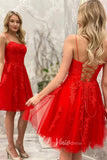 Crisscross Spaghetti Strap Red Lace Homecoming Dresses for Juniors SD1341