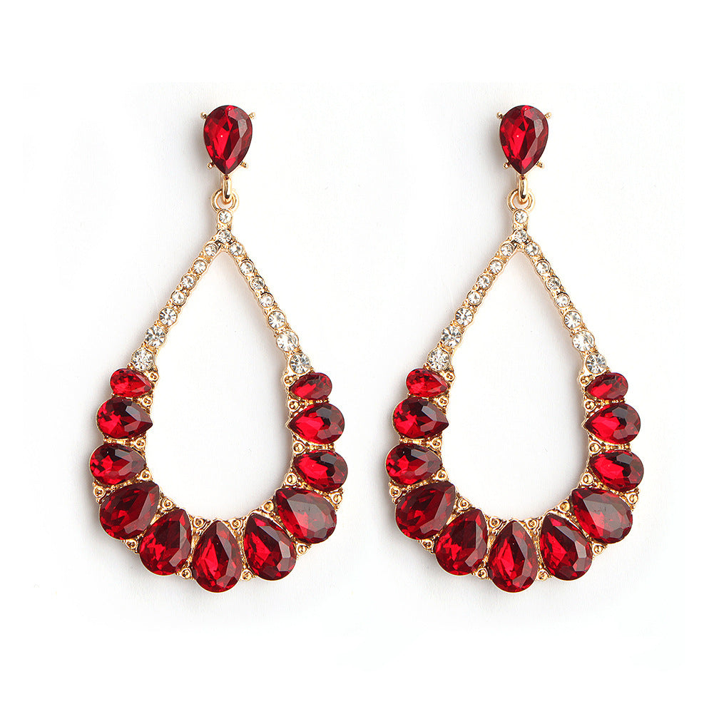 Crystal Teardrop Earrings for Prom AC1074-Bridal Jewelry-Viniodress-Red-Viniodress