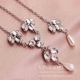 Crystals and Pearls Tie Backdrop Necklace Viniodress AC1026-Bridal Jewelry-Viniodress-Viniodress