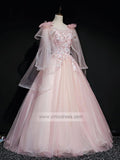 Cute Pink Quinceañera Dresses Ball Gowns with Sleeves FD1464-prom dresses-Viniodress-Viniodress