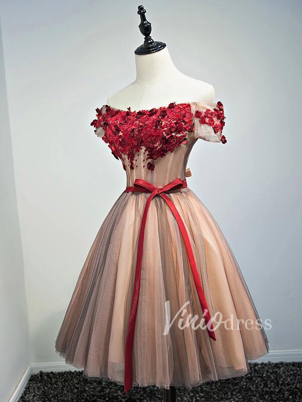 Cute Red Grey Off Shoulder Homecoming Dresses SD1051-homecoming dresses-Viniodress-Viniodress