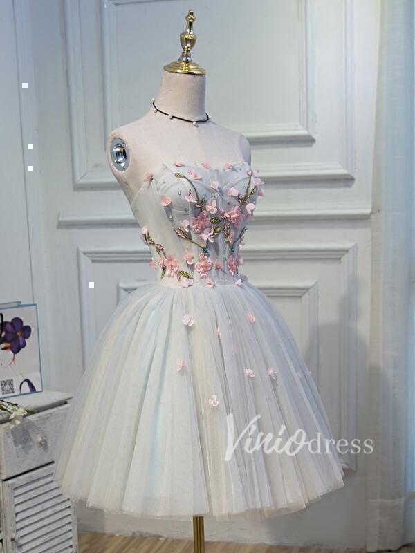 Cute Strapless Floral Homecoming Dresses SD1060C-homecoming dresses-Viniodress-Light Blue-Custom Size-Viniodress