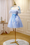 Cute Tulle Hoco Dresses Light Blue Spaghetti Strap Graduation Dresses SD1539-Dresses-Viniodress-Viniodress