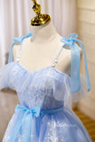 Cute Tulle Hoco Dresses Light Blue Spaghetti Strap Graduation Dresses SD1539-Dresses-Viniodress-Viniodress