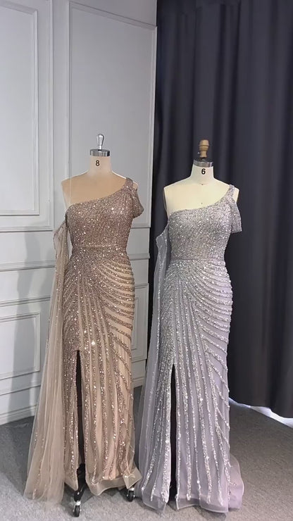 Vestidos de fiesta con cuentas Vestido de noche del desfile del cabo del tren de Watteau 20002