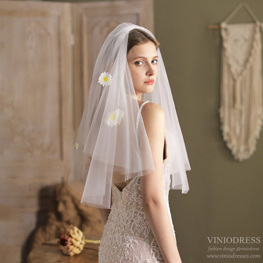 Daisy Bridal Veil with Blusher Elbow Lenght Veil-Accessories 2025 -Viniodress-Ivory-