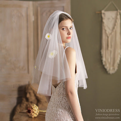 Daisy Bridal Veil with Blusher Elbow Lenght Veil-Accessories 2025 -Viniodress-Ivory-