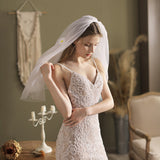 Daisy Bridal Veil with Blusher Elbow Lenght Veil-Accessories-Viniodress-Ivory-Viniodress