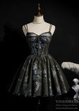 Dark Black Gray Lace Homecoming Dresses Sparkly Beaded Hoco Dress SD1374
