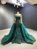 Dark Emerald Green Wedding Gown Beaded Overskirt Pageant Dresses 67250B