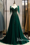 Dark Green Tulle Prom Dresses Long A-line Evening Gown FD2064