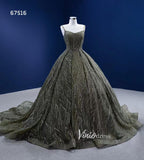 Dark Olive Green Ball Gown Wedding Dress Vintage Quince Dresses 67516