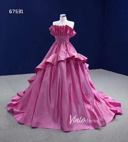Dark Pink Ruffle Ball Gown Quince Dresses Satin Ball Gown Wedding Dress 67531-Quinceanera Dresses 2025 -Viniodress-As Picture-Custom Size-