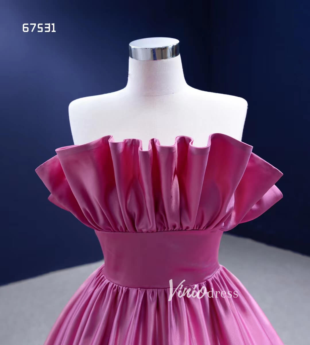 Dark Pink Ruffle Ball Gown Quince Dresses Satin Ball Gown Wedding Dress 67531-Quinceanera Dresses-Viniodress-Viniodress