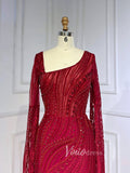 Dark Red Beaded Lace Prom Dresses Extra Long Sleeve Formal Pageant Dress 20026-prom dresses-Viniodress-Viniodress