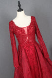 Dark Red Lace Prom Dresses Long Sleeve Formal Dress FD2500-prom dresses-Viniodress-Viniodress