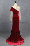 Dark Red Long Sleeve Prom Dress Beaded Velvet Evening Dress FD2608-Prom Dresses-VINIODRESS-Viniodress