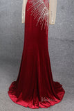 Dark Red Long Sleeve Prom Dress Beaded Velvet Evening Dress FD2608-Prom Dresses-VINIODRESS-Viniodress